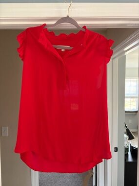 LOFT Bright Red Ruffle Sleeve Blouse